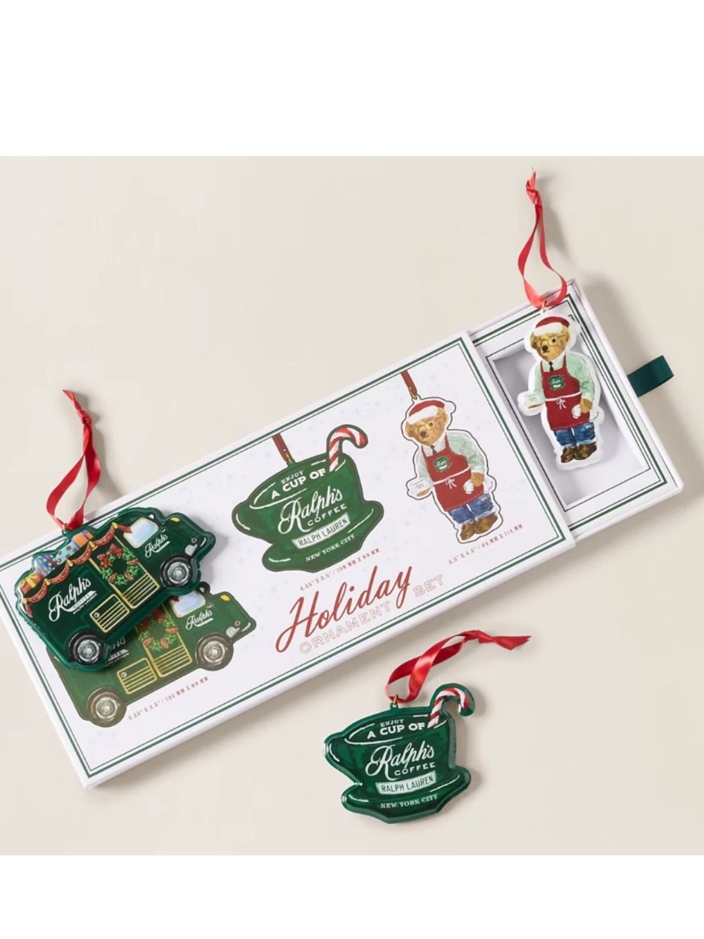 Ralph’s Coffee Polo Ralph Lauren Home Holiday Ornament Gift Set NIB